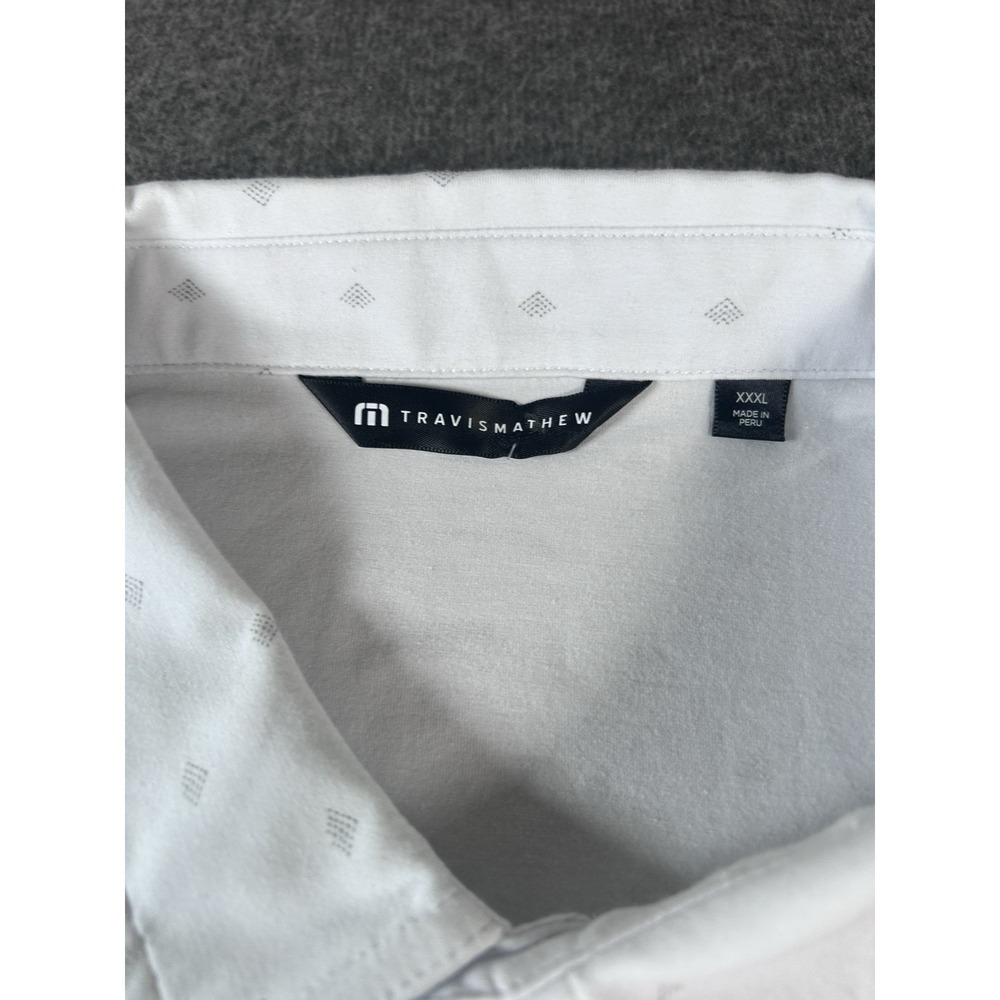 Travis Mathew Shirt Men's 3XL White Printed Cotton Elastine Button Up SS - Picture 8 of 8